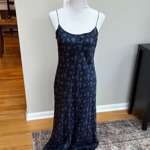 Vince Midnight Blue Floral Silk Maxi Slip Dress, Sz M